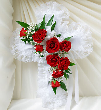 Red &amp;amp; White Satin Heart Casket Pillow